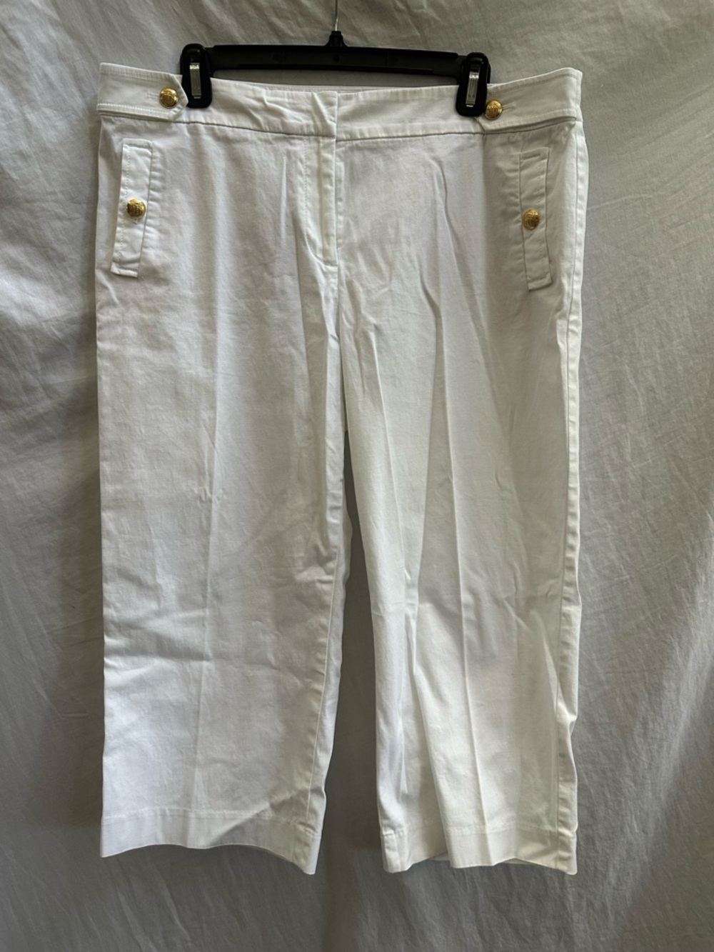 Talbots White Cropped Sailor Pants with Gold Buttons